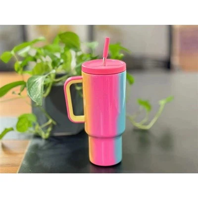 40 ounce glas met handvat en stro